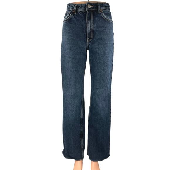 Zara Women's Blue Dark High Waisted Wide Leg Baggy Palazzo Denim Jeans Size 4 - Picture 1 of 4